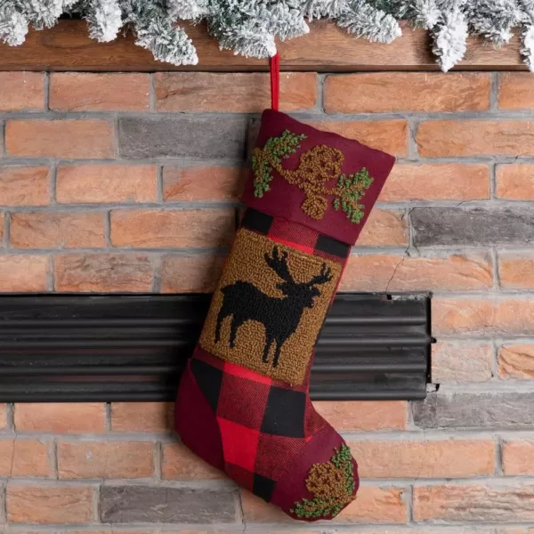 Glitzhome 19 in. Polyester/Acrylic Plaid Christmas Stocking with Rug Hooked Reindeer