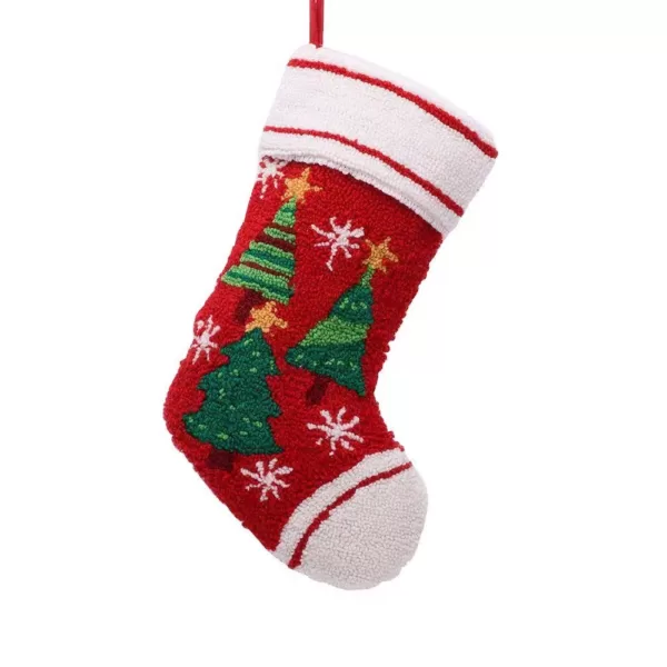 Glitzhome 19 in. Polyester/Acrylic Hooked Christmas Stocking with Christmas Tree