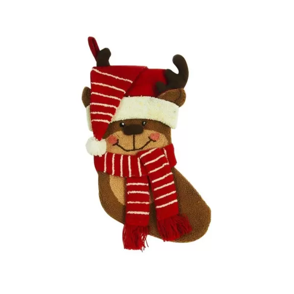 Glitzhome 19 in. Polyester/Acrylic Hooked 3D Reindeer Christmas Stocking