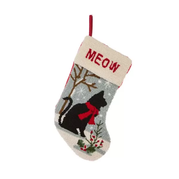 Glitzhome 20 in. L Hooked Stocking, Cat