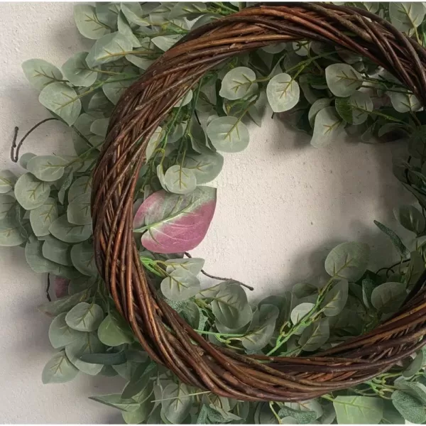 Glitzhome 24 in.  Green Unlit Seasonal Artificial Christmas Wreath with Eucalyptus