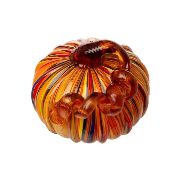 Glitzhome 6.50 in. H S/2 Multi-Striped Glass Short Pumpkin
