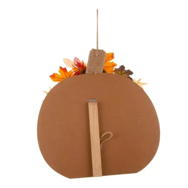 Glitzhome 20.28 in. H Fall Wooden Pumpkin with Floral Standing / Hanging Decor (2-Function)