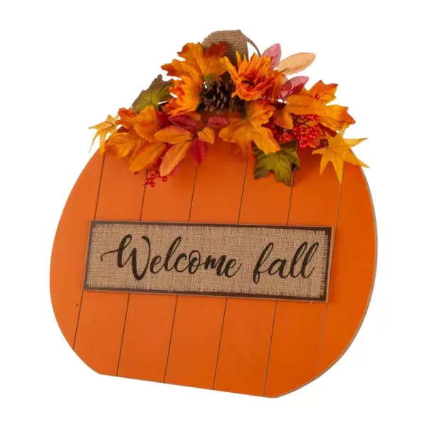 Glitzhome 20.28 in. H Fall Wooden Pumpkin with Floral Standing / Hanging Decor (2-Function)