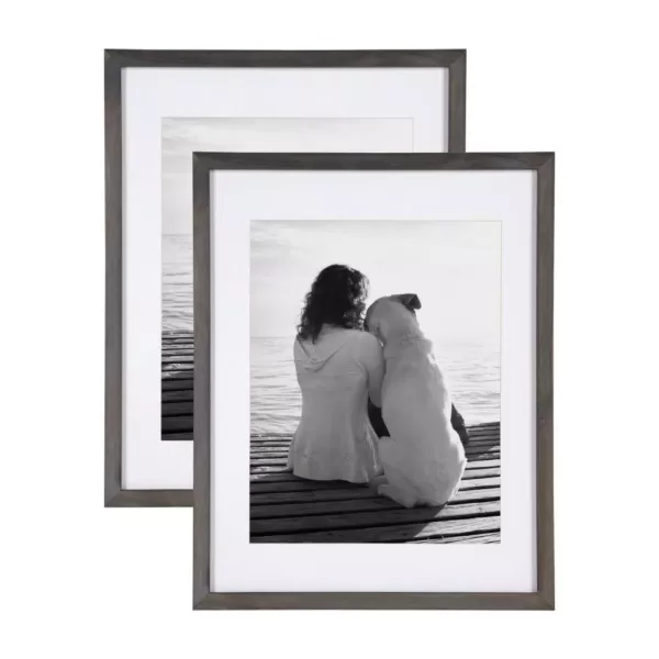 DesignOvation Gallery 14 in. x 18 in. Matted to 11 in. x 14 in. Gray Picture Frame (Set of 2)