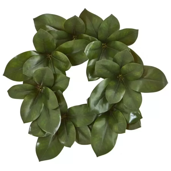 Nearly Natural Indoor 22 in. Magnolia Leaf Artificial Wreath
