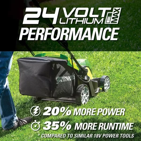 Greenworks 17 in. 48-Volt (2 x 24V) Battery Cordless Walk Behind Push Lawn Mower w/ 4.0 Ah Batteries & Dual Port Charger MO48B2210