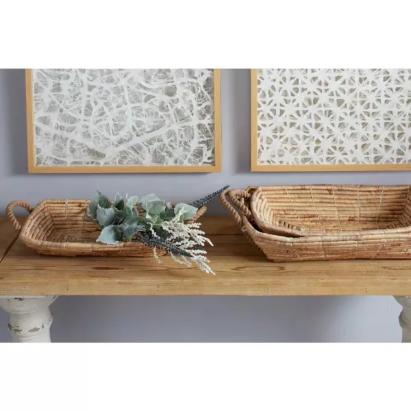 LITTON LANE Soft Gray Water Hyacinth, Seagrass, and Rope Decorative Wicker Trays with Handles (Set of 3)