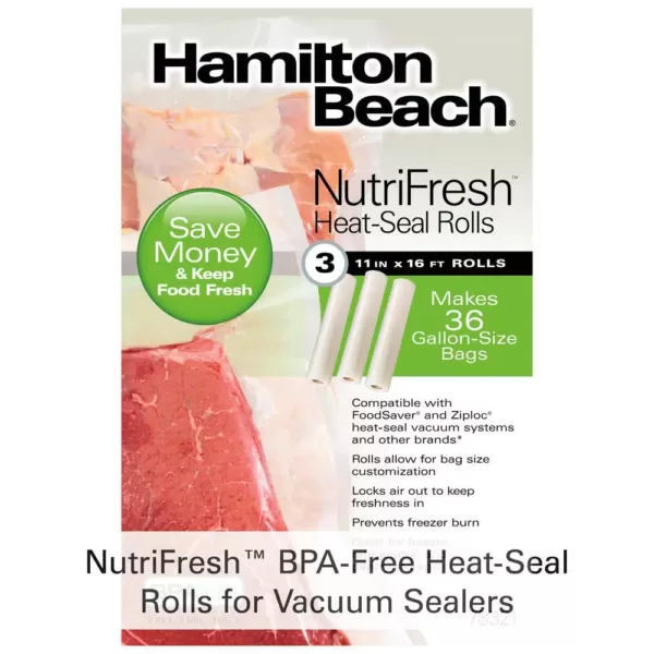 Hamilton Beach Nutrifresh 11 in. x 16 ft. Rolls Vacuum Sealer Bag (Pack of 3)