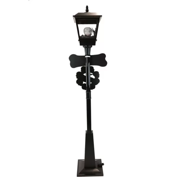 Haunted Hill Farm 71 in. Black Gruesome Skull Lamp Post with Animation and Spooky Music
