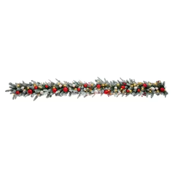Haute Decor 9 ft. Pre-Lit LED Artificial Frosted Garland with Ornaments