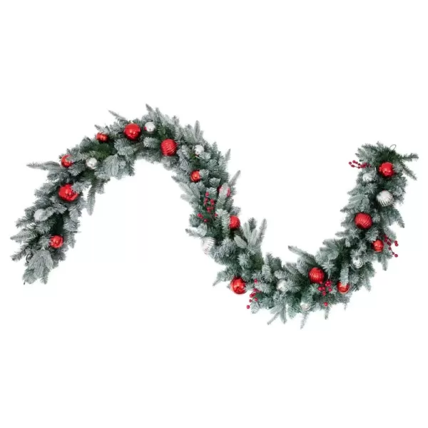Haute Decor 9 ft. Pre-Lit LED Artificial Frosted Garland with Ornaments