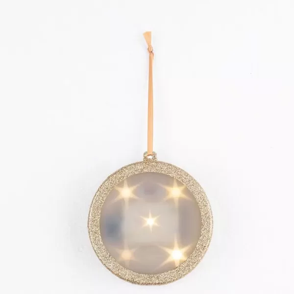 Haute Decor 4 in. Gold Lighted Holographic Ornament (1-Pack)