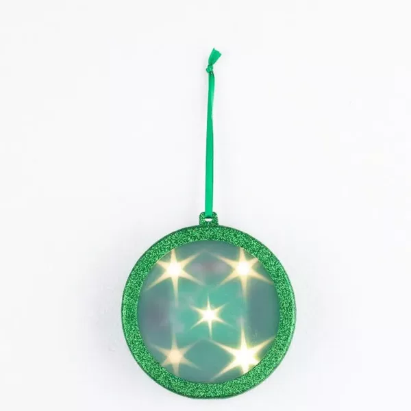 Haute Decor 4 in. Green Lighted Holographic Ornament (1-Pack)
