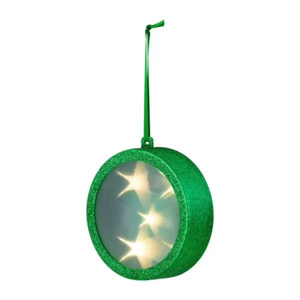 Haute Decor 4 in. Green Lighted Holographic Ornament (1-Pack)