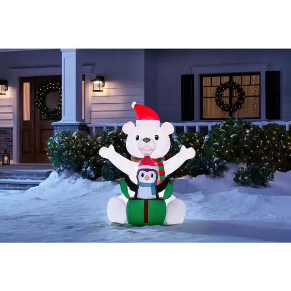 Home Accents Holiday 4 ft. Inflatable Bear with Penguin Scene
