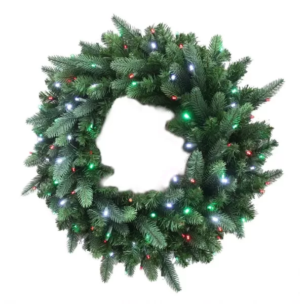 Home Accents Holiday 36 in. Christmas Bright Pre-lit LED Artificial Spruce Wreath with Red,Green, and Cool White Lights