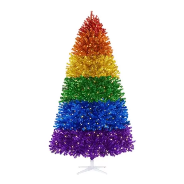 Home Accents Holiday 7.5 ft. Rainbow Color Pine LED Pre-Lit Artificial Christmas Tree with 500 SureBright Warm White Lights