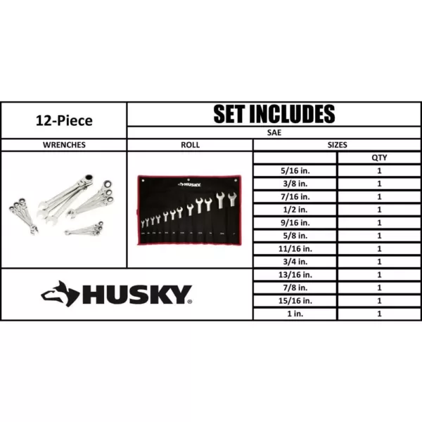 Husky Master SAE Flex Head Ratcheting Wrench Set (12-Piece)