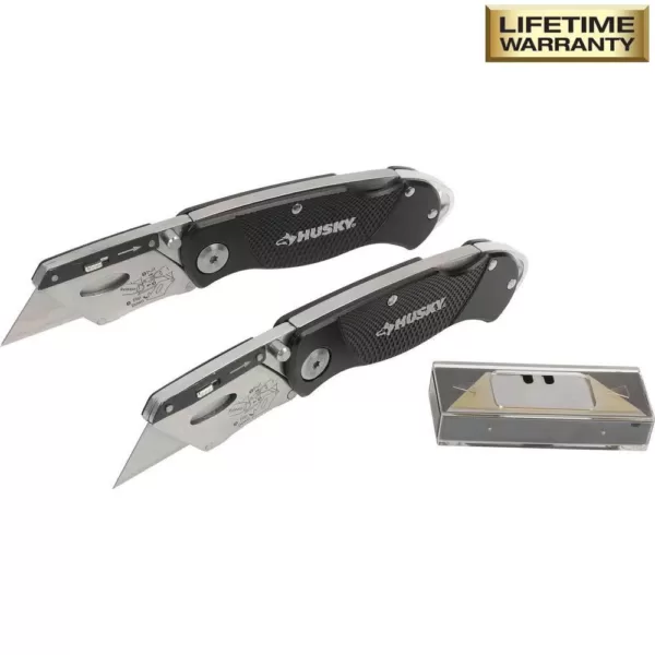 Husky Sure-Grip Folding Lock-Back Utility Knife Set (2-Piece)
