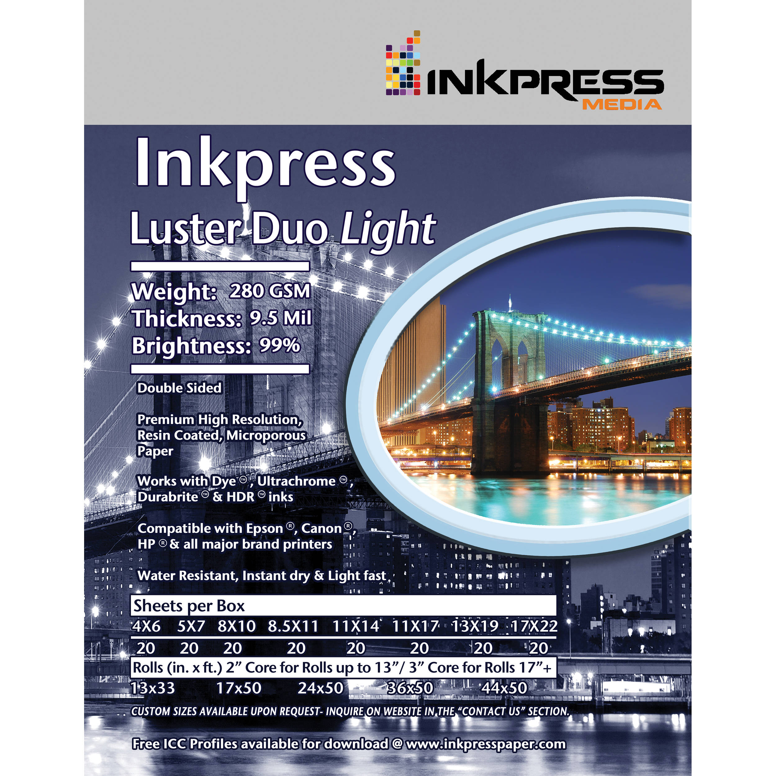 Inkpress Media Luster Duo 280 Paper (17 x 22", 20 Sheets)