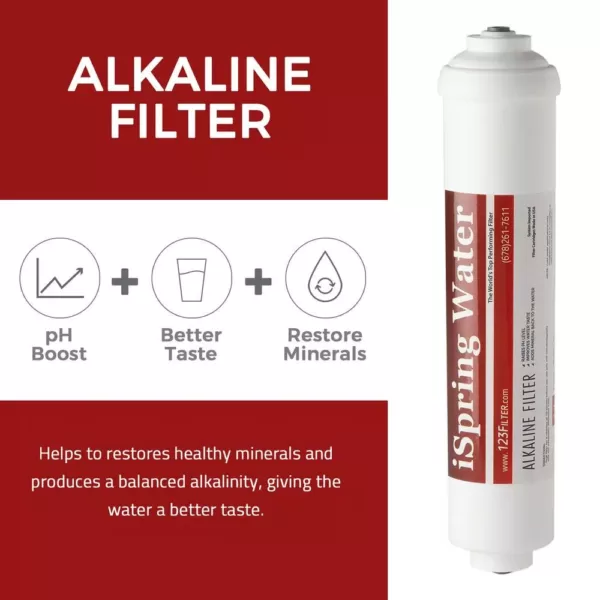 ISPRING Premium 10 in. Universal Inline Alkaline Replacement Water Filter Cartridge for Reverse Osmosis RO System, pH+