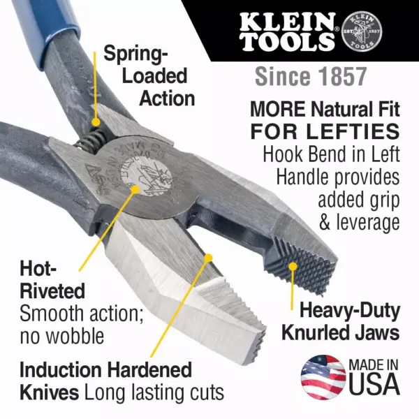 Klein Tools 9 in. Ironworker's Rebar Pliers, Left Handed, Spring Loaded