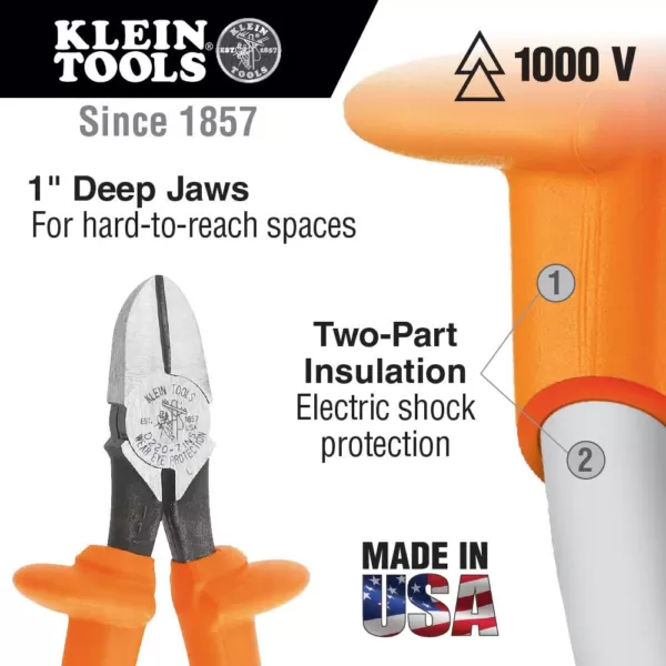 Klein Tools 7 in. Insulated Heavy Duty Diagonal Cutting Pliers with Tapered Nose