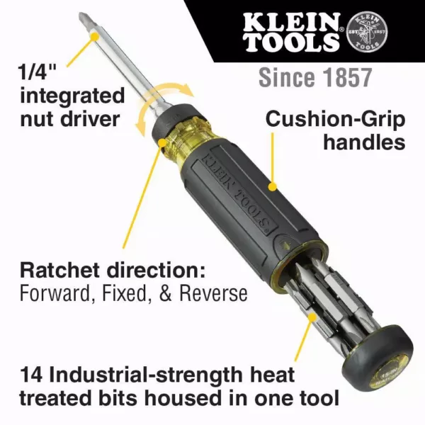 Klein Tools 15-in-1 Multi-Bit Ratcheting Screwdriver