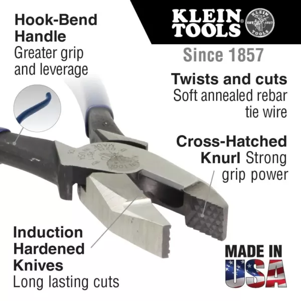 Klein Tools 9 in. Ironworker's Pliers with Slim Head and Plain Handle