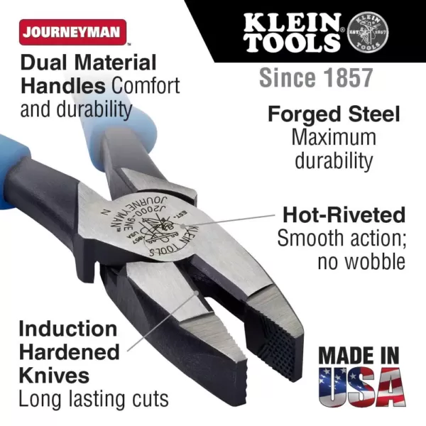 Klein Tools 9 in. Journeyman High Leverage Side Cutting Pliers for Heavy Duty Cutting