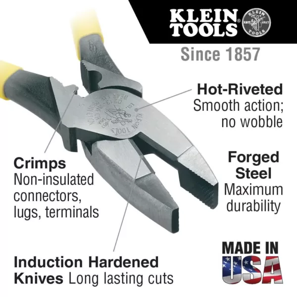 Klein Tools 9 in. Journeyman Heavy Duty Side Cutting Crimping Pliers