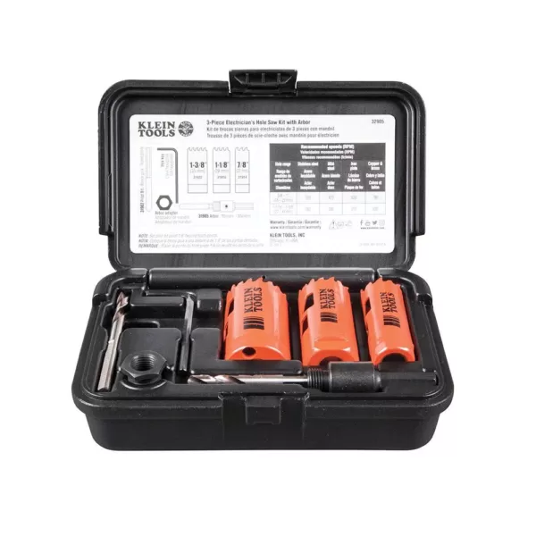 Klein Tools Electrician's Hole Saw Kit with Arbor (3-Piece)