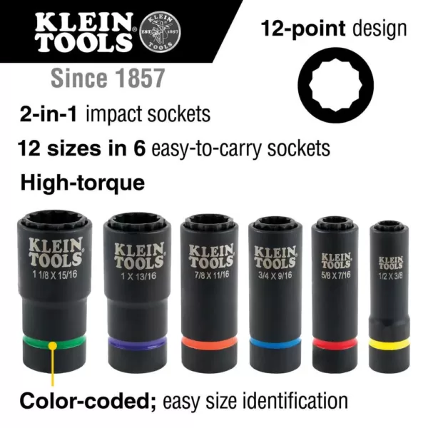 Klein Tools 2-in-1 Impact Socket Set (6-Piece)
