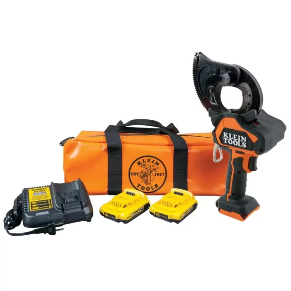 Klein Tools Battery-Operated EHS Closed-Jaw Cutter with Two 2 Ah Batteries Charger and Bag