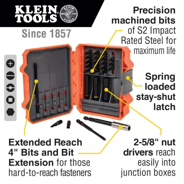 Klein Tools S2 Steel Pro Impact Power Bit Drill Bit Set (26-Piece with Case)