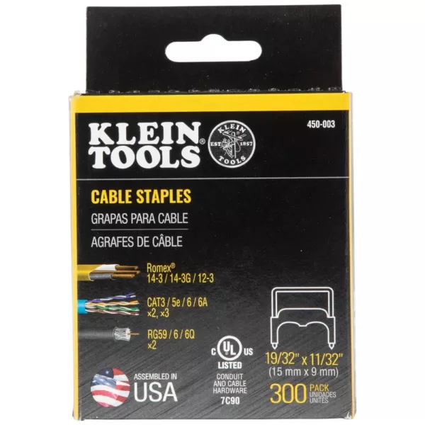 Klein Tools Loose Cable Stapler with 19/32 in. x 11/32 in. Insulated Staples (300-Pack)