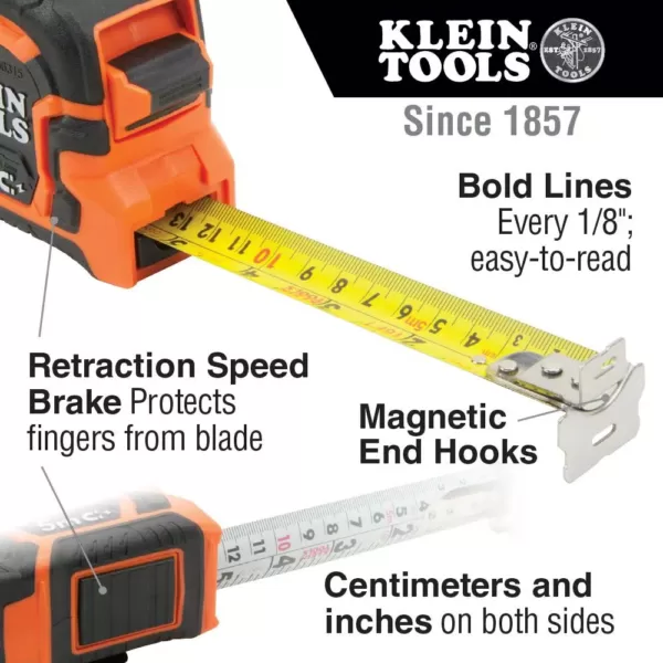 Klein Tools 7.5m Double Hook Magnetic Tape Measure