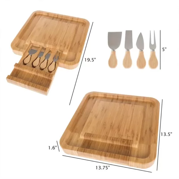 Classic Cuisine 4-Piece Bamboo Cheese Serving Tray Set with Stainless Steel Cutlery