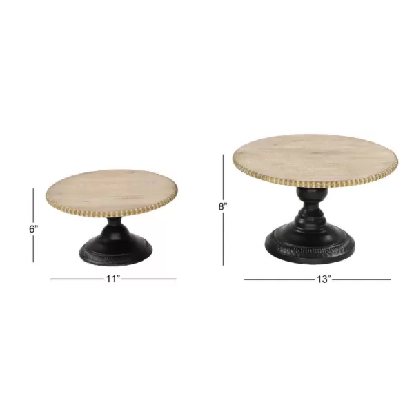 LITTON LANE Natural Beige and Black Round Decorative Tray Stands (Set of 2)