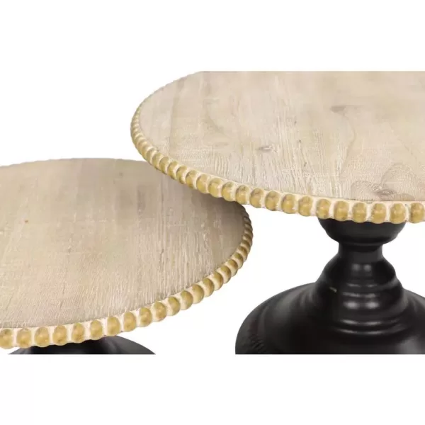 LITTON LANE Natural Beige and Black Round Decorative Tray Stands (Set of 2)