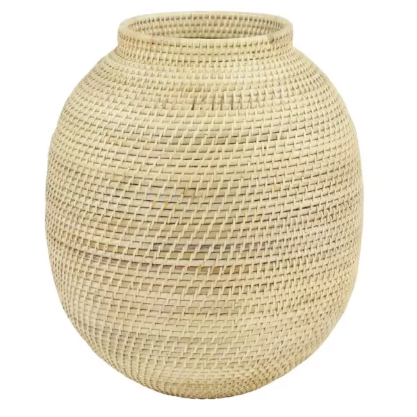 LITTON LANE Large Decorative Handwoven Natural Beige Bamboo Vase