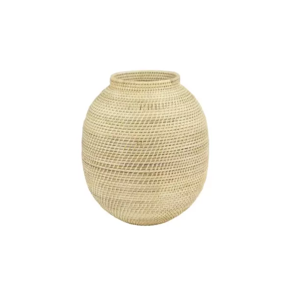 LITTON LANE Large Decorative Handwoven Natural Beige Bamboo Vase