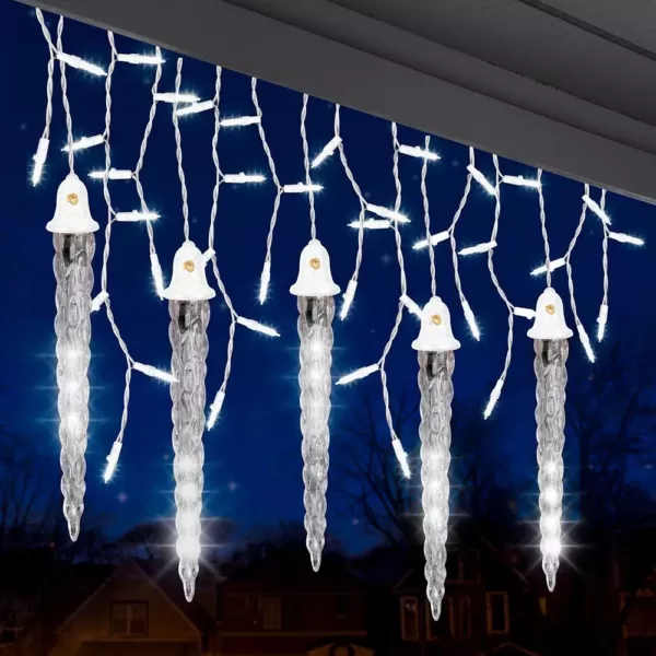 LightShow 75-Light White Shooting Star Icicle LED String Light with Cascading Lights