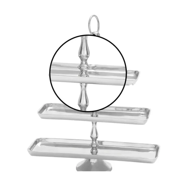 LITTON LANE 19 in. Polished Silver Aluminum 3-Tiered Rectangular Fruit Stand