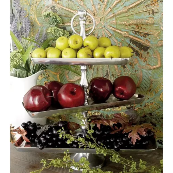 LITTON LANE 19 in. Polished Silver Aluminum 3-Tiered Rectangular Fruit Stand