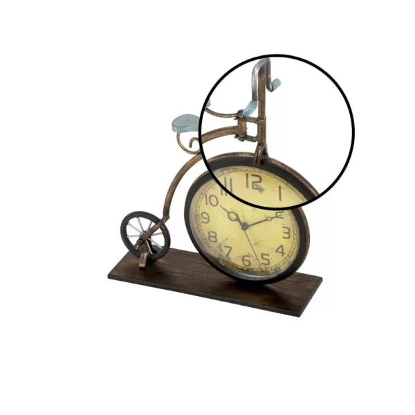 LITTON LANE 13 in. x 12 in. Brown and Tan Vintage-Style Bicycle Table Clock