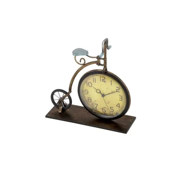 LITTON LANE 13 in. x 12 in. Brown and Tan Vintage-Style Bicycle Table Clock
