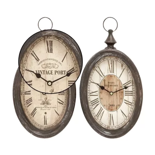 LITTON LANE 2 Assorted 15 in. x 8 in. Antique Reproduction Style Oval Wall Clocks