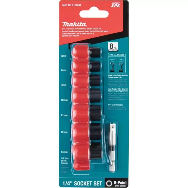Makita ImpactXPS 1/4 in. Drive 6-Point Metric Impact Socket Set with Standard Socket Adapter (8-Piece)